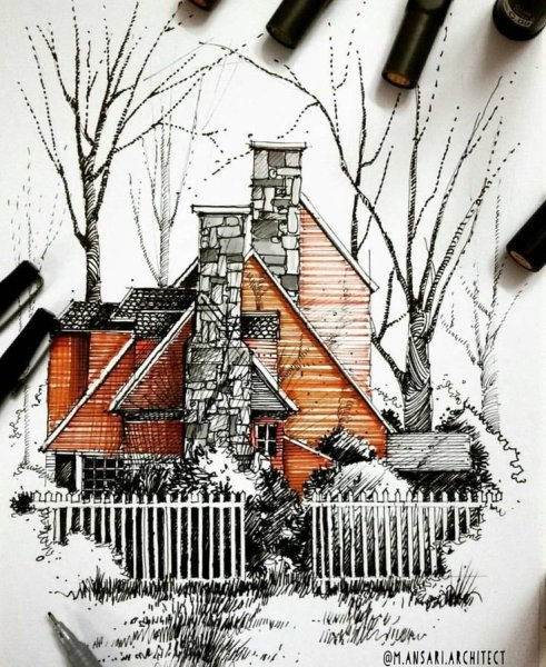 Архитектурные зарисовки маркерами