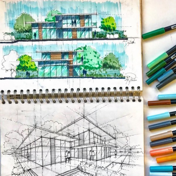 Архитектурные скетчи маркерами