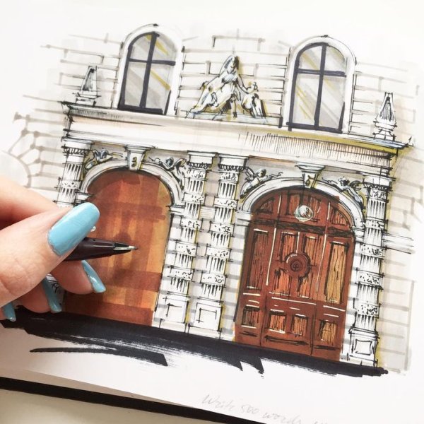 Архитектурные зарисовки маркерами