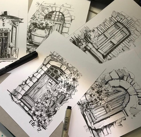 Зарисовки архитектуры маркером