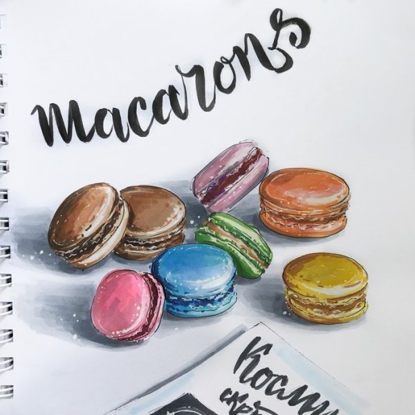 Скетч маркерами макарунс