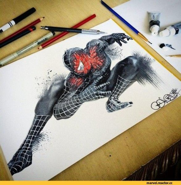 Человек паук рисунок фломастерами