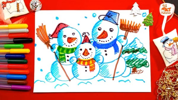Рисунки на новый год фломастерами