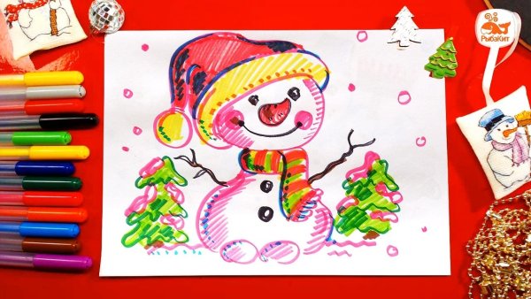 Рисование фломастерами для детей Новогодняя