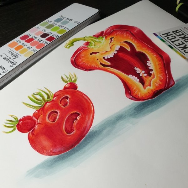 Овощи скетч маркерами