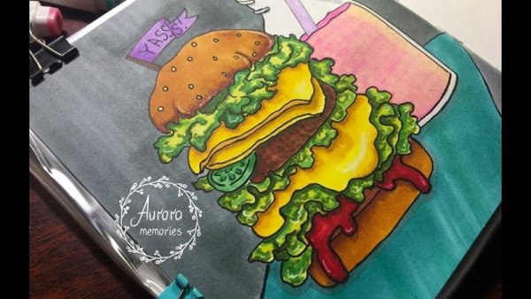 Рисование маркерами для скетчинга бургер
