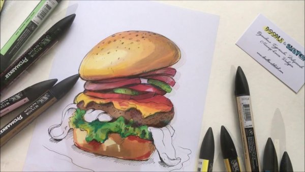 Бургер скетч маркерами