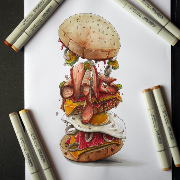 Бургер скетч маркерами