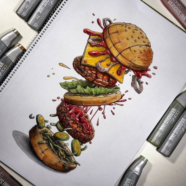 Скетчи маркерами еда