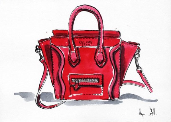 Нарисованная сумка акварель