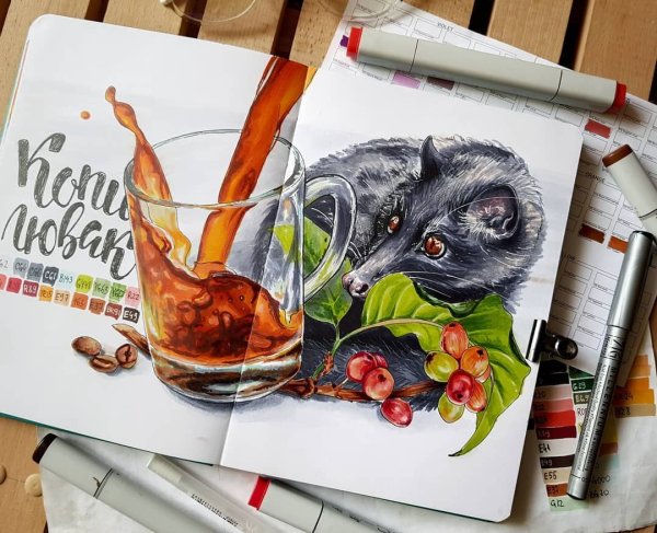 Осенний скетч маркерами для начинающих