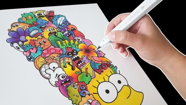 Дудлы маркерами симпсоны