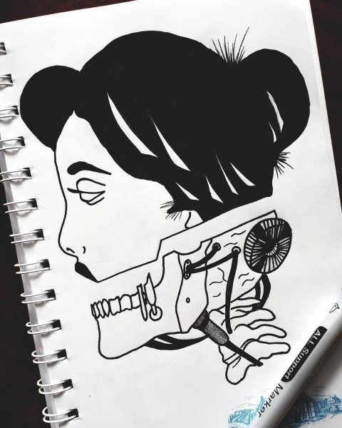 Рисунки черным маркером для скетчбука