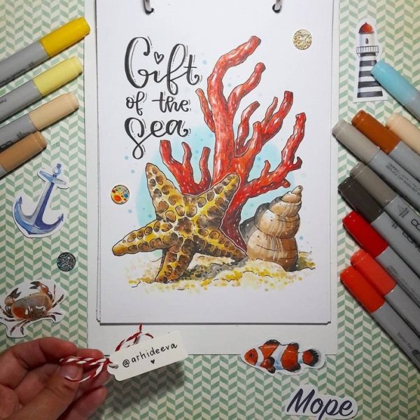 Морские рисунки маркерами