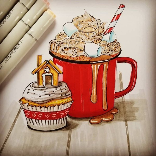 Уютные рисунки маркерами