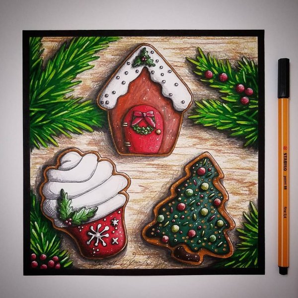 Новогодние открытки маркерами