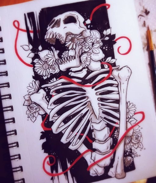 Рисунки маркерами скелет