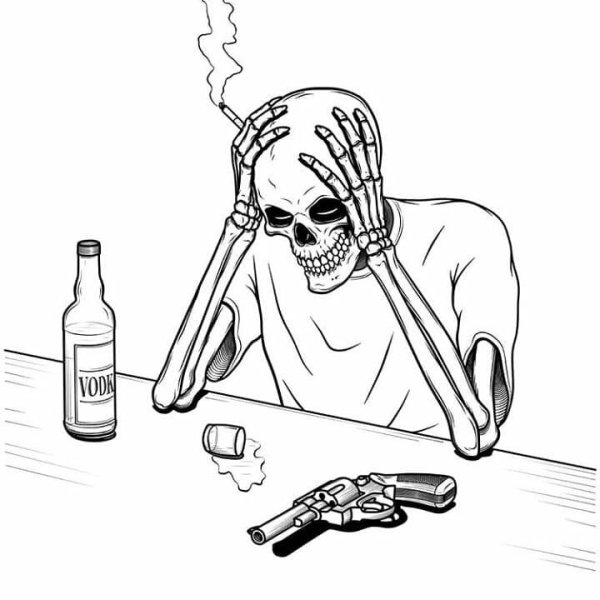 Череп чёрной гелевой ручкой