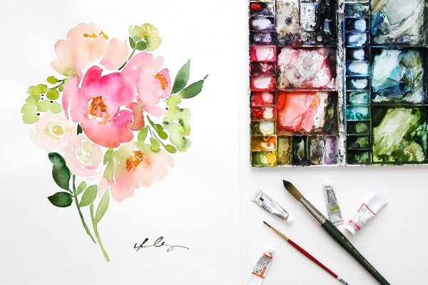 Цветочный принт акварель