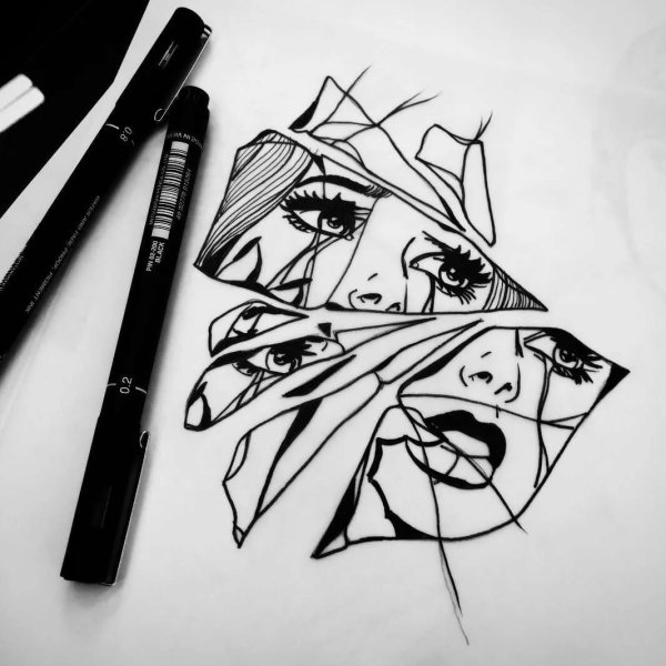 Рисунки чёрной гелевой ручкой