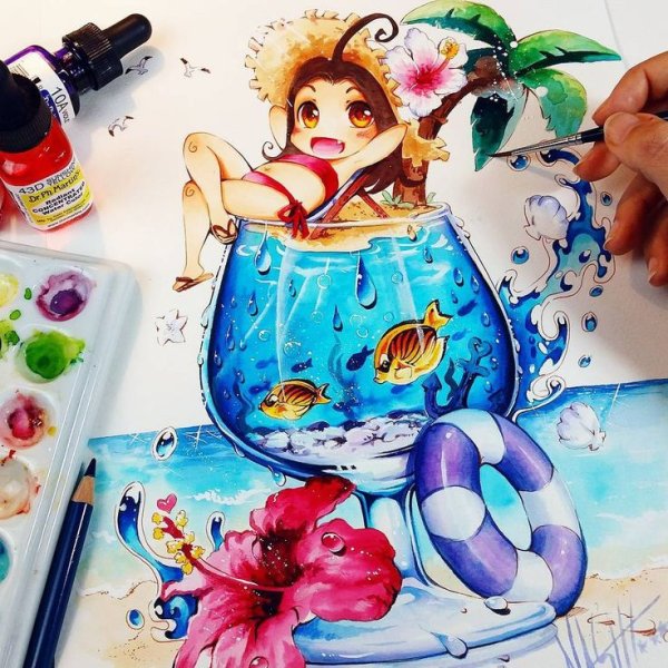 Арты акварельными маркерами