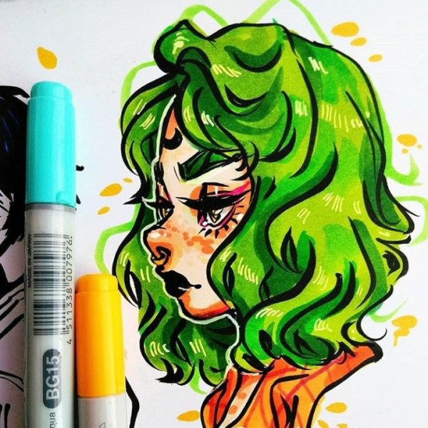 Скетч фломастерами кукольные лица