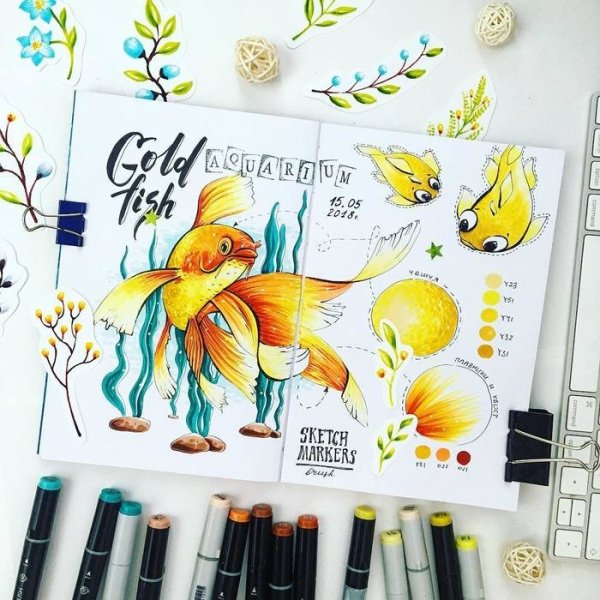 Рыба маркерами для скетча