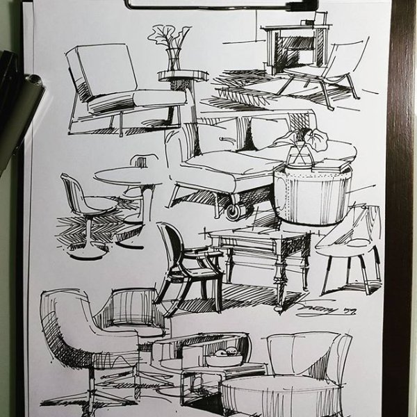 Скетчи предметов интерьера