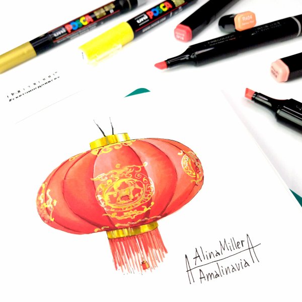 Китайский фонарик рисунок маркерами