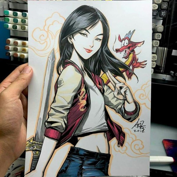 Мулан скетч маркерами