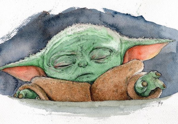 Малыш йода акварелью