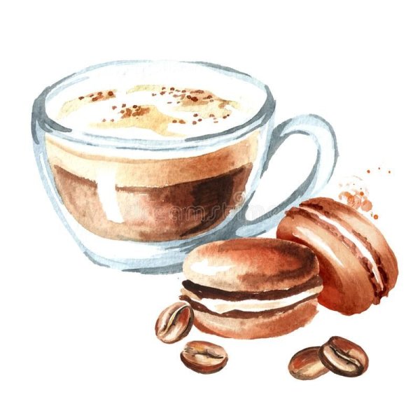 Кофе и пирожное акварель