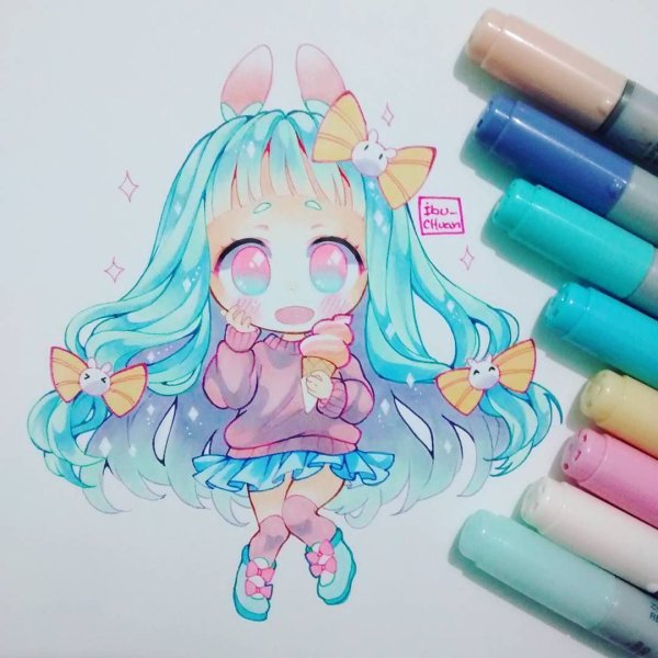 Каваи рисунки фломастерами