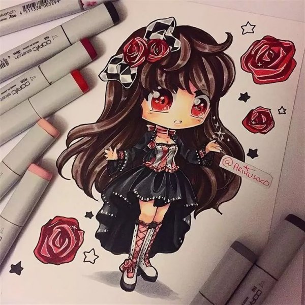 Арты маркерами Чиби