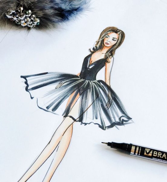 Скетчи девушек маркерами в полный рост