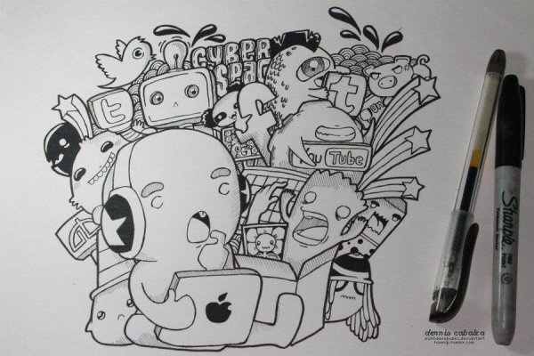 Дудл арт чёрной ручкой