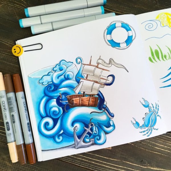 Лиса акварелью в голубом