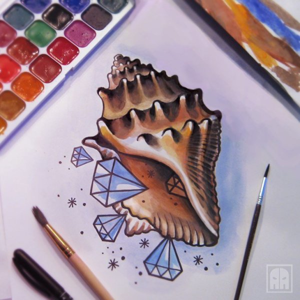 Ракушка скетч маркерами