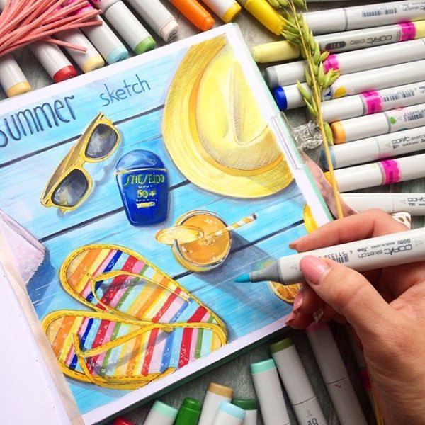 Рисунки девочек маркерами для скетчинга