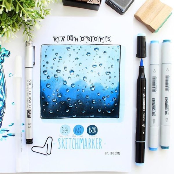 Вода рисунок маркерами