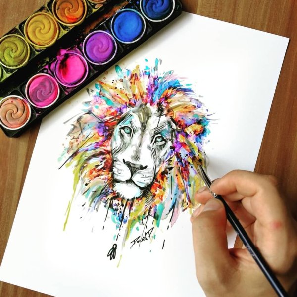 Лев фломастерами