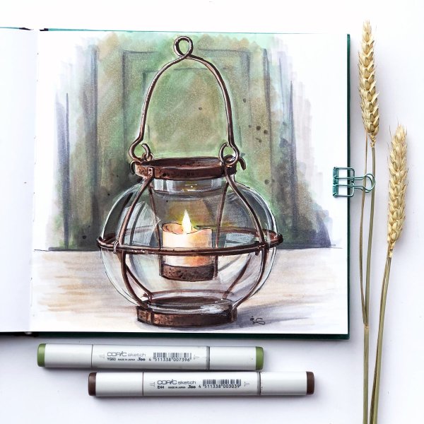 Скетчинг маркерами фонарь