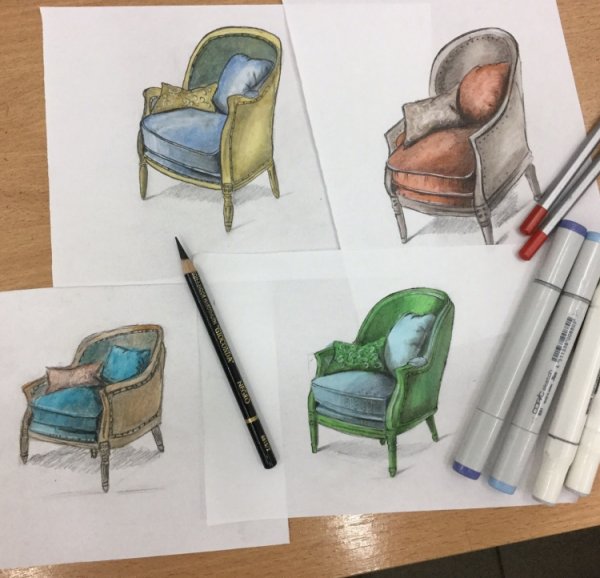 Наброски предметов маркером