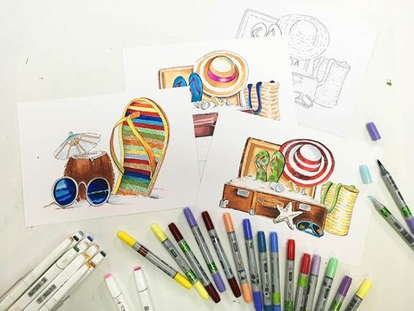 Скетчи предметов маркерами