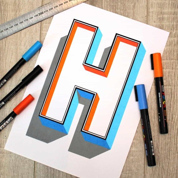 А леттеринг буква 3д