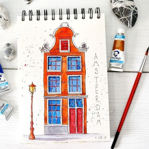 Скандинавские домики акварель