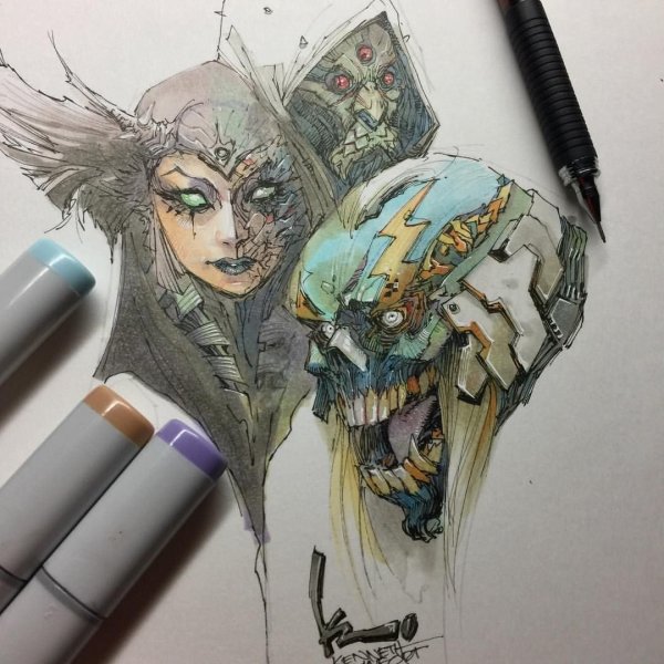 Арты в скетчбук маркерами Copic