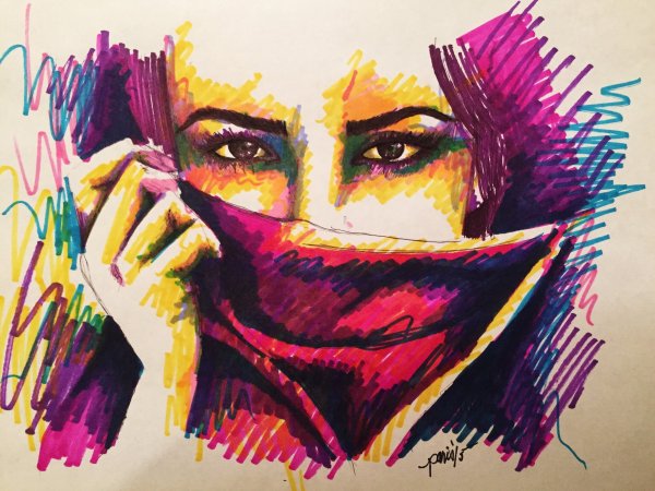 Цветное лицо маркерами