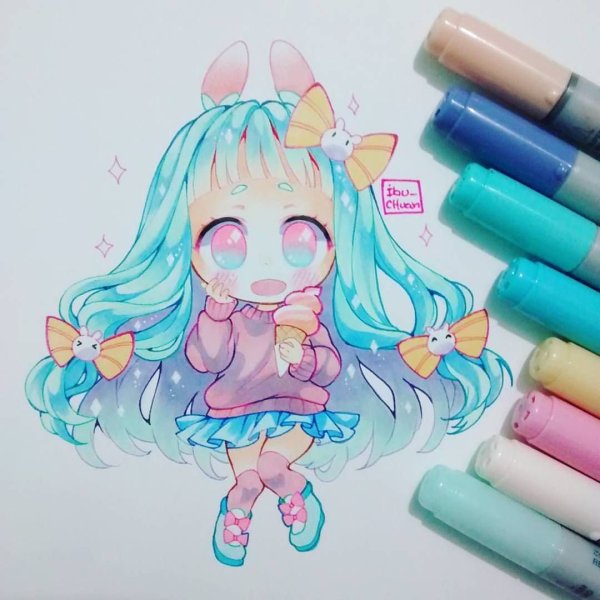 Каваи рисунки фломастерами