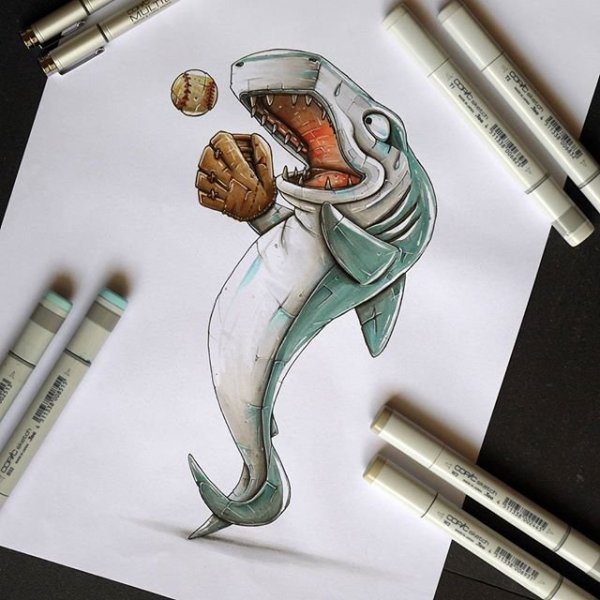 Акула маркерами